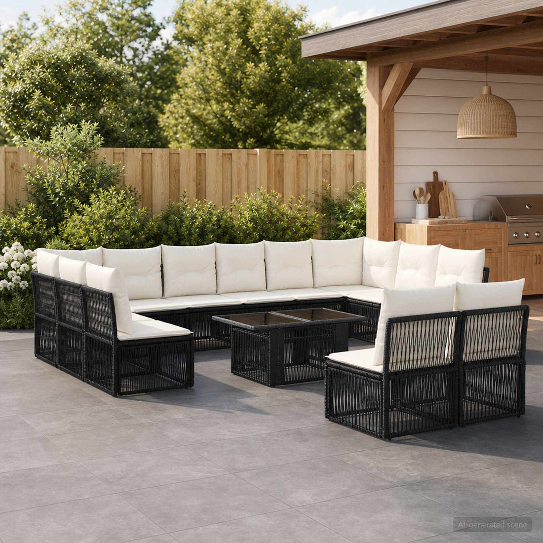 vidaXL Conjunto de sofás de jardín 13 uds. Negro ratán sintético