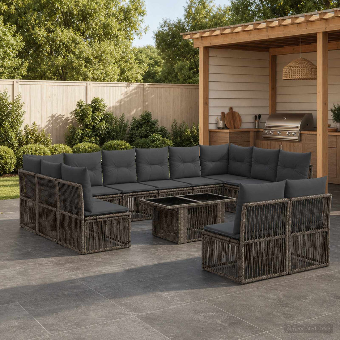 vidaXL Conjunto de sofás de jardín 13 uds. Gris ratán sintético