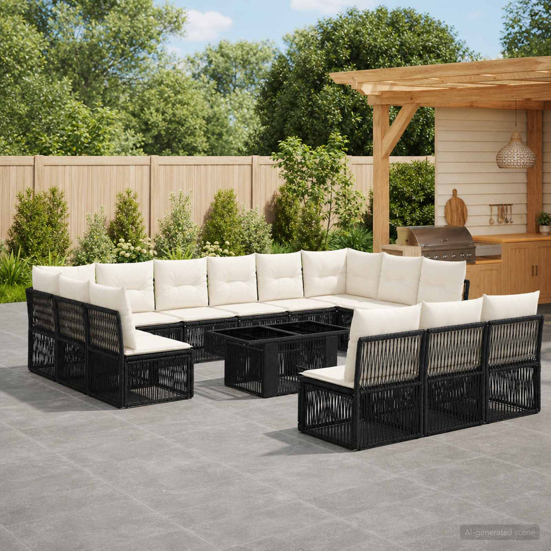 vidaXL Conjunto de sofás de jardín 14 uds. Negro ratán sintético