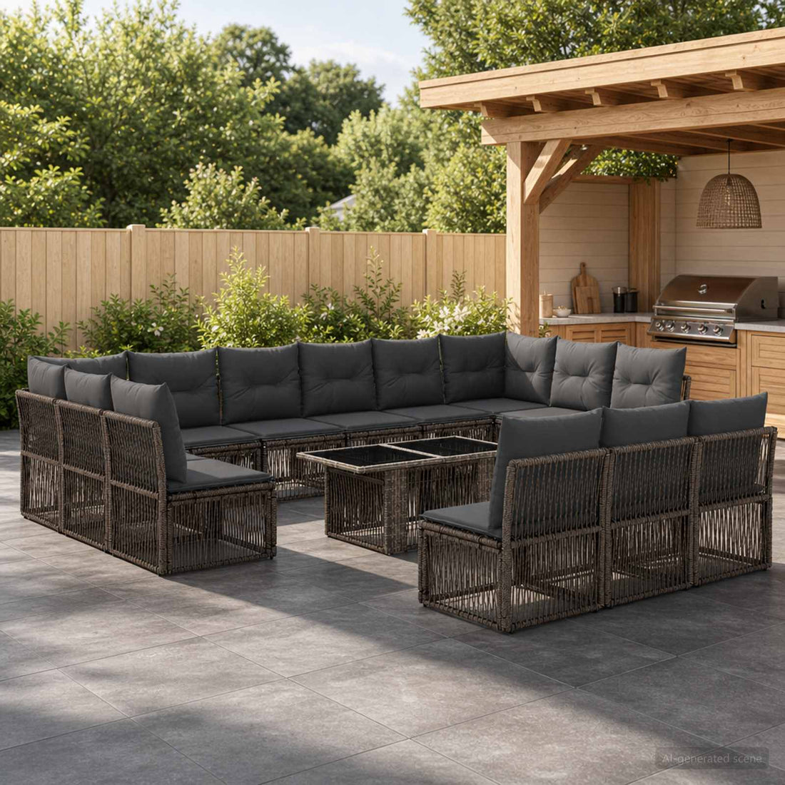vidaXL Conjunto de sofás de jardín 14 uds. Gris ratán sintético