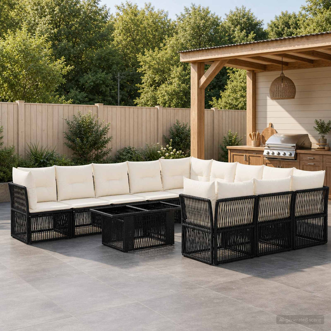 vidaXL Conjunto de sofás de jardín 12 uds. Negro ratán sintético