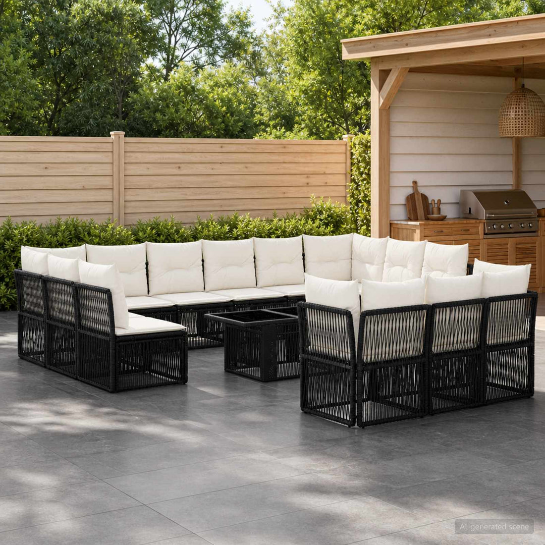 vidaXL Conjunto de sofás de jardín 14 uds. Negro ratán sintético