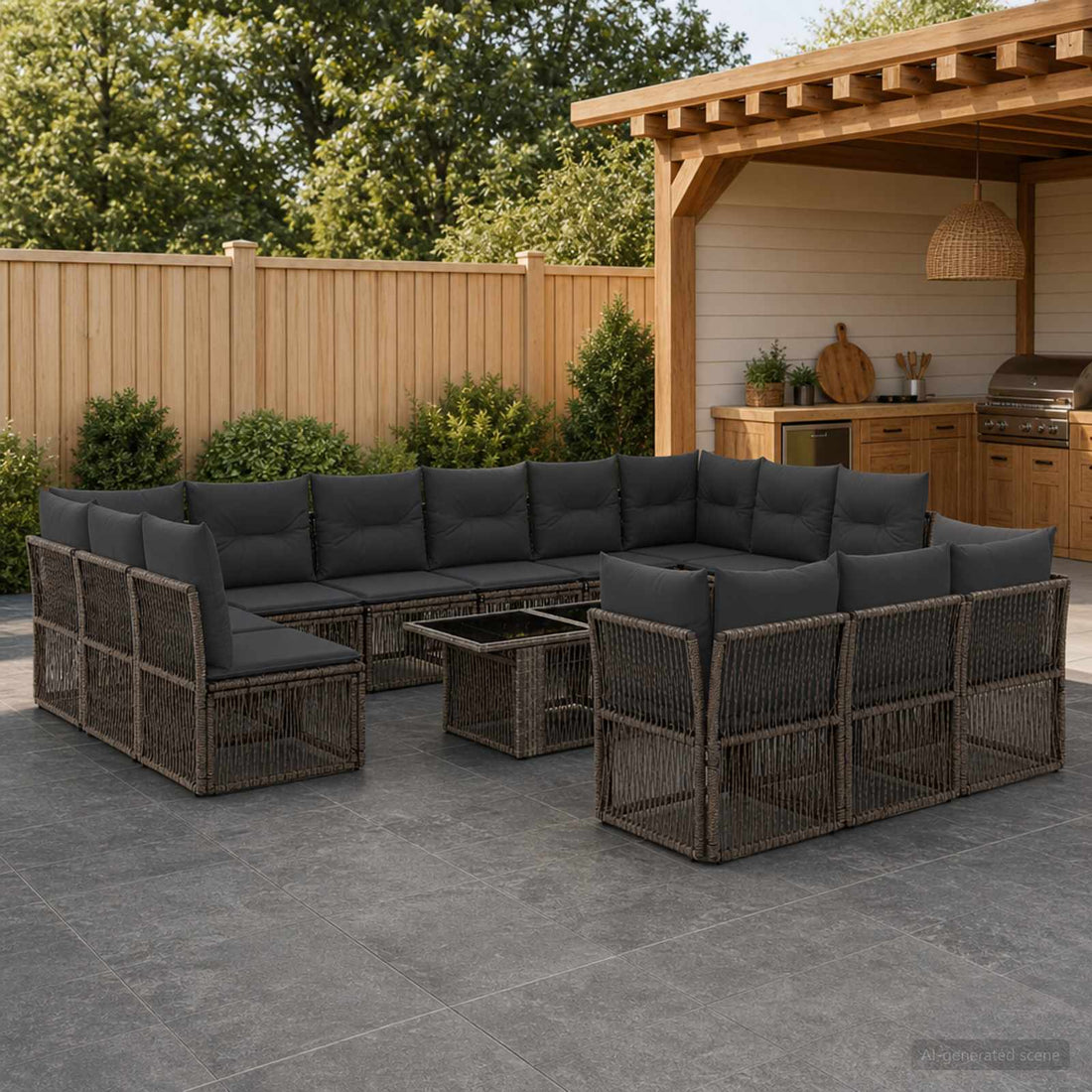 vidaXL Conjunto de sofás de jardín 14 uds. Gris ratán sintético