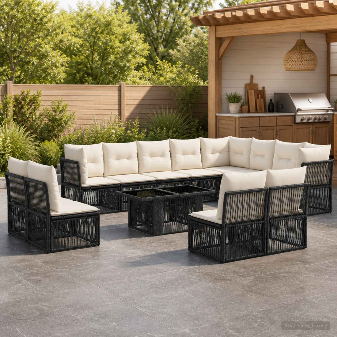 vidaXL Conjunto de sofás de jardín 13 uds. Negro ratán sintético