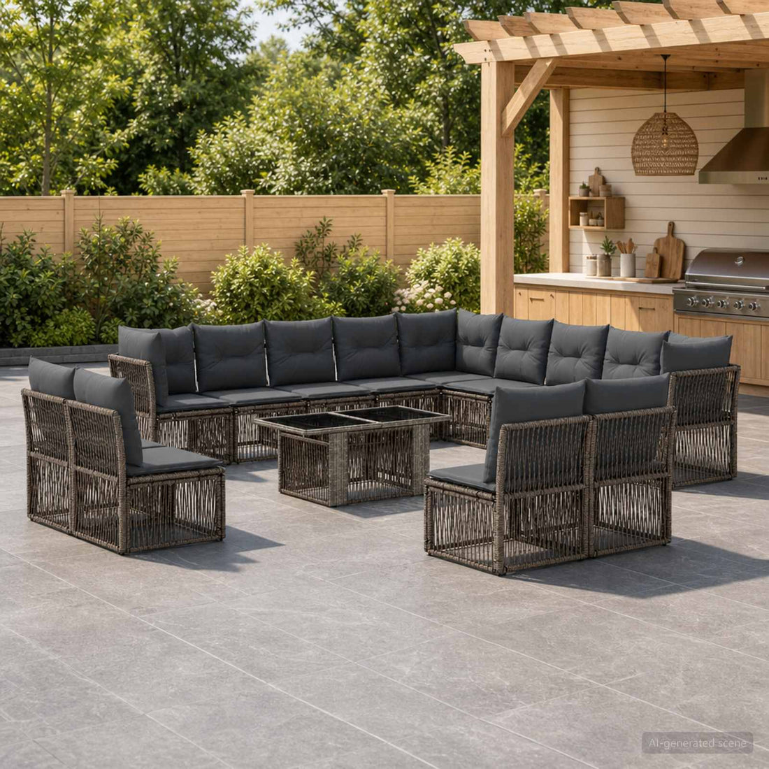 vidaXL Conjunto de sofás de jardín 14 uds. Negro ratán sintético
