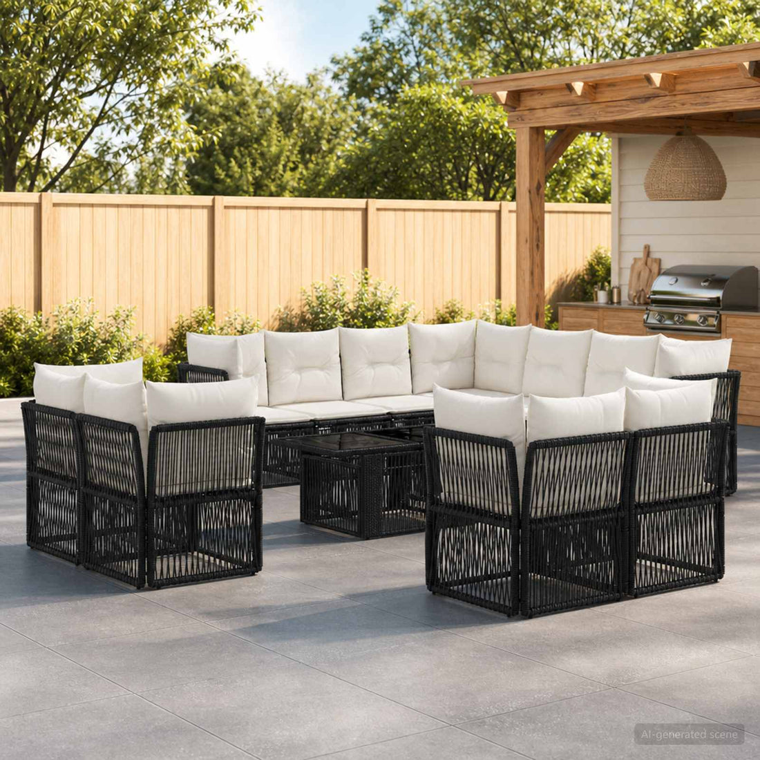 vidaXL Conjunto de sofás de jardín 12 uds. Negro ratán sintético