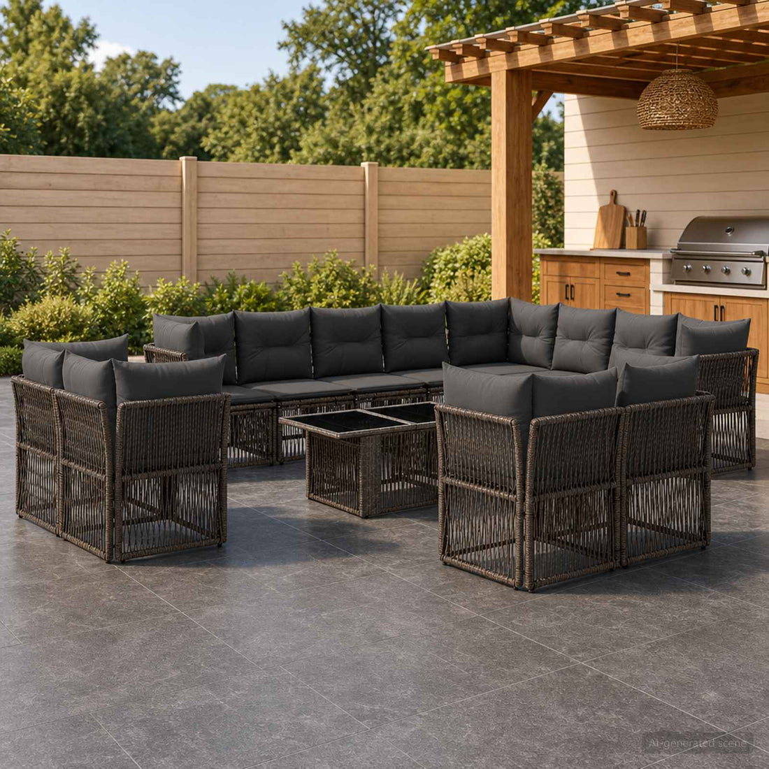 vidaXL Conjunto de sofás de jardín 13 uds. Gris ratán sintético