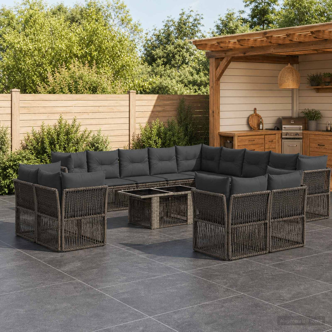 vidaXL Conjunto de sofás de jardín 14 uds. Gris ratán sintético