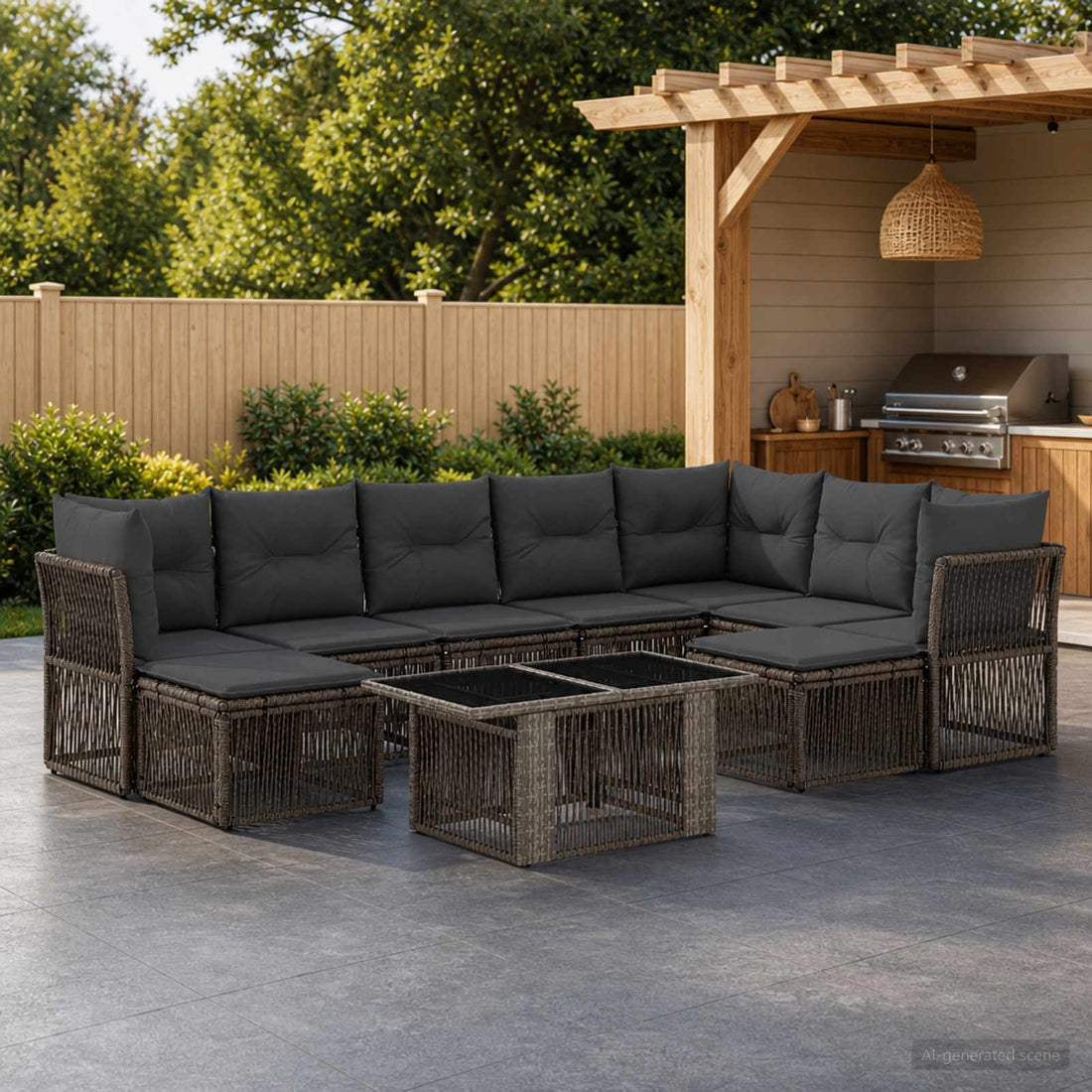 vidaXL Conjunto de sofás de jardín 10 uds. Gris ratán sintético
