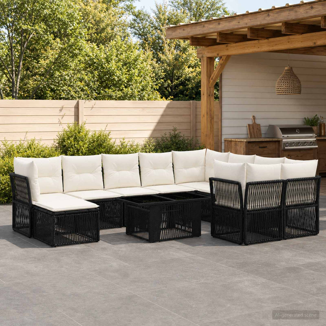 vidaXL Conjunto de sofás de jardín 11 uds. Negro ratán sintético