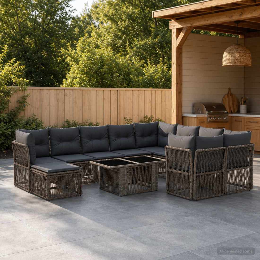 vidaXL Conjunto de sofás de jardín 11 uds. Gris ratán sintético