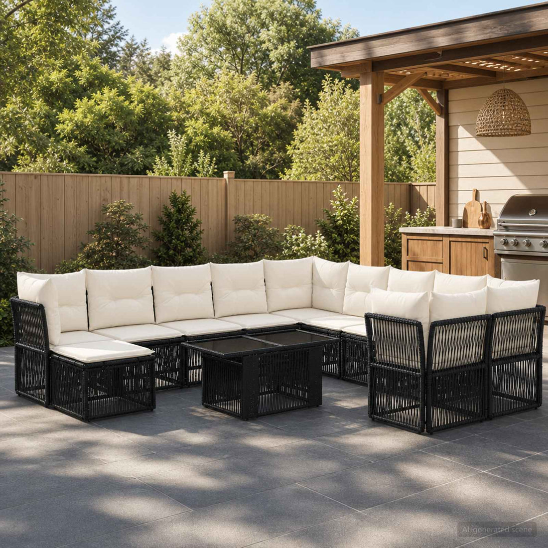 vidaXL Conjunto de sofás de jardín 12 uds. Negro ratán sintético