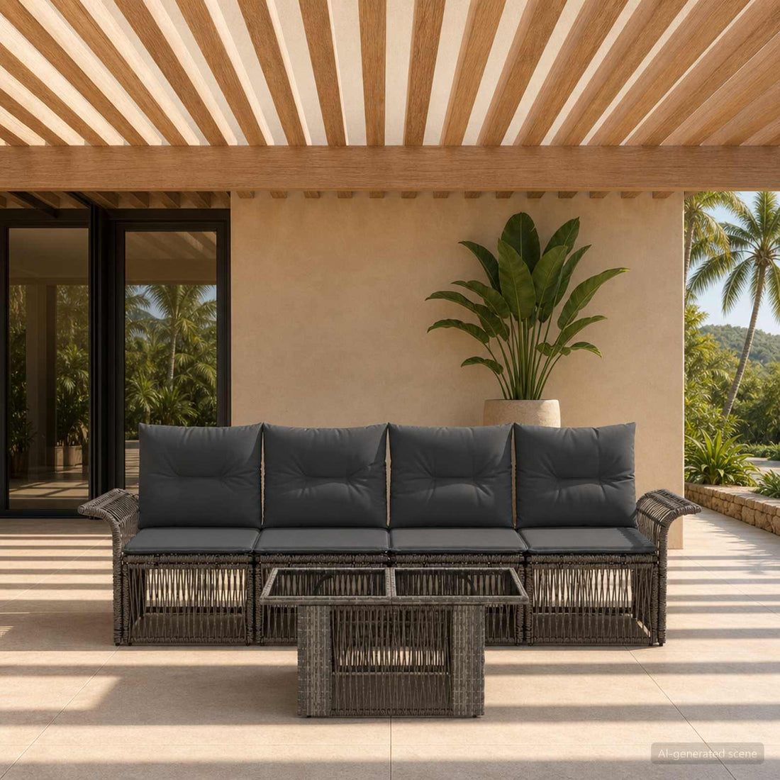 vidaXL Conjunto de sofás de jardín 5 uds. Gris y Gris Oscuro