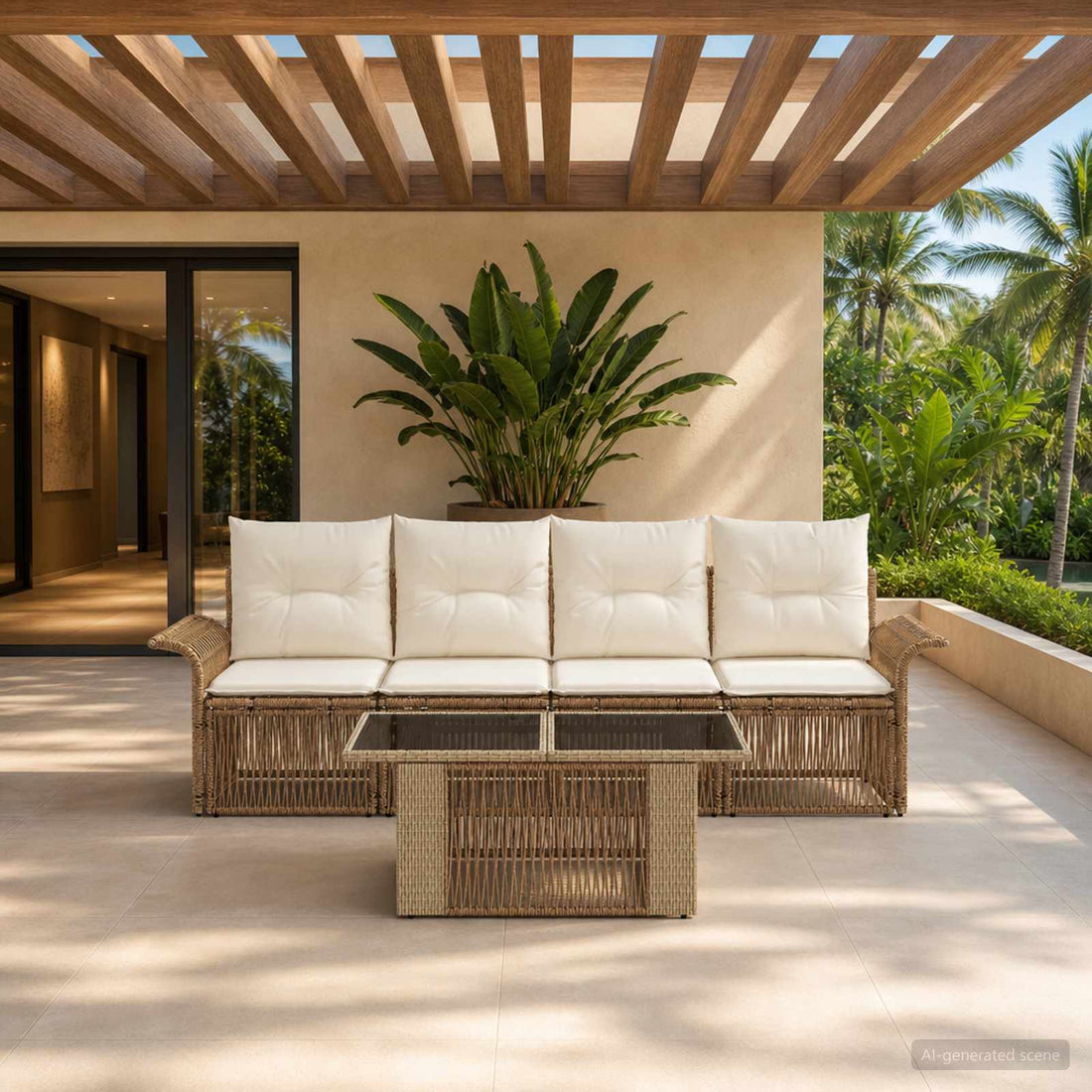 vidaXL Conjunto de sofás de jardín 5 uds. Beige y blanco crema