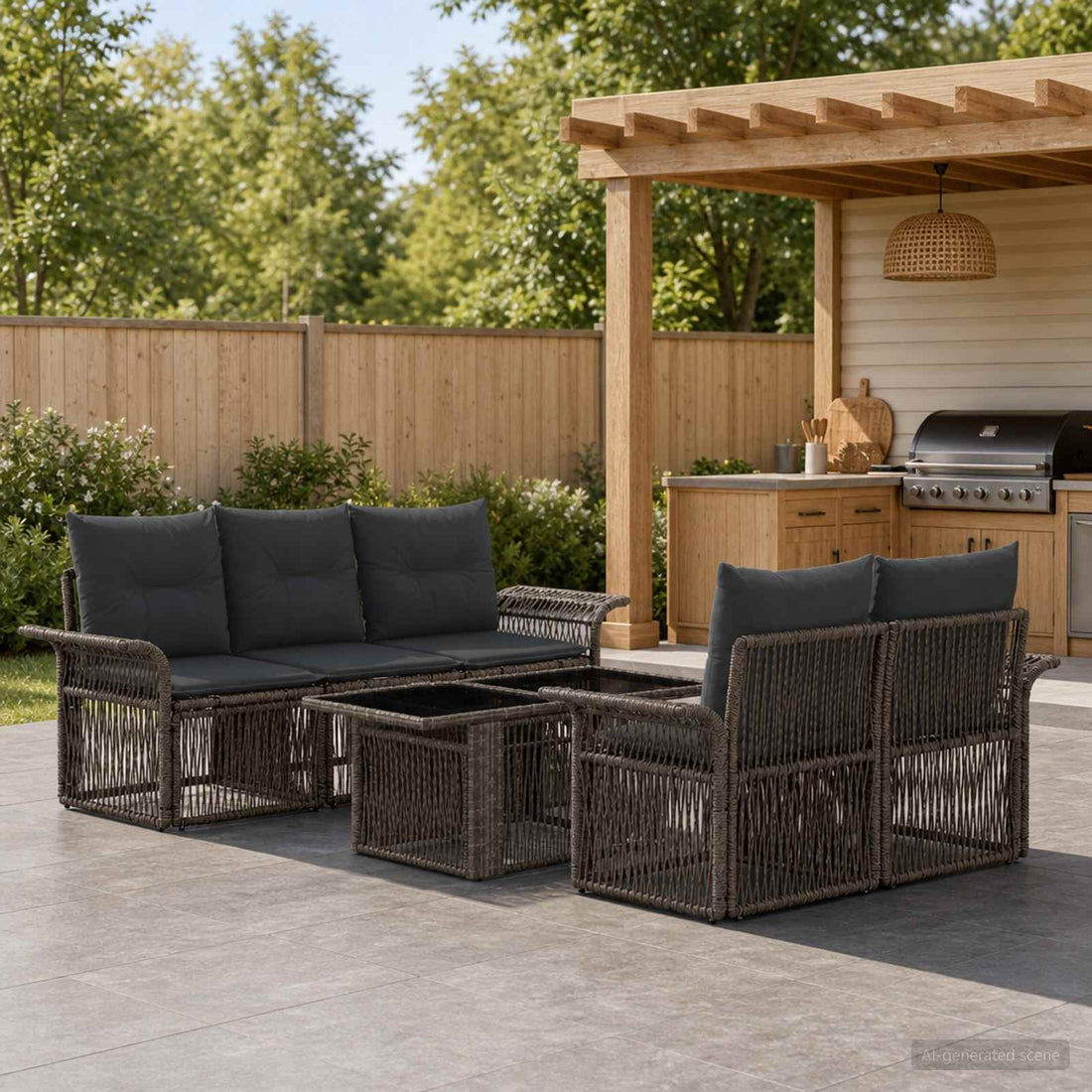 vidaXL Conjunto de sofás de jardín 6 uds. Gris y Gris Oscuro