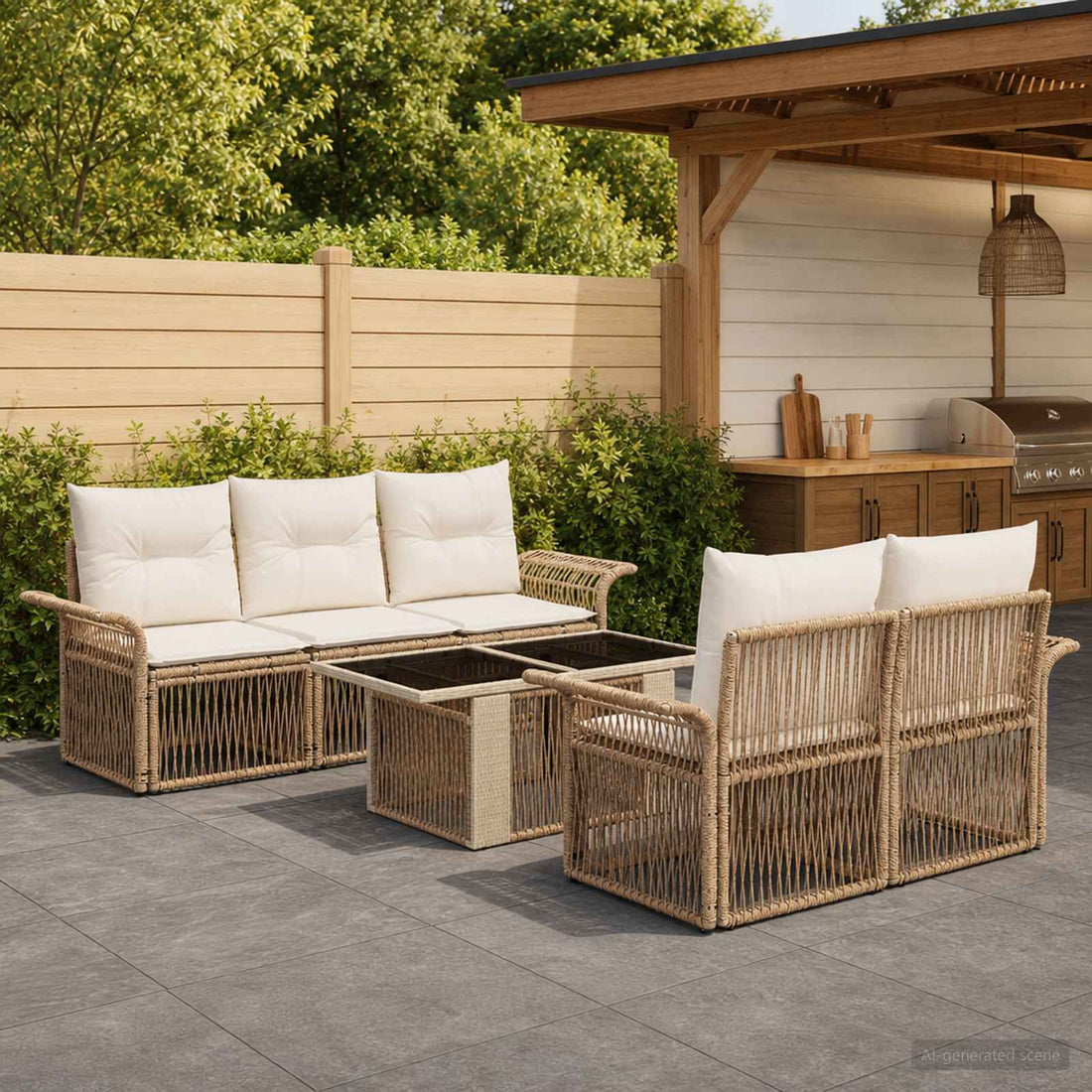 vidaXL Conjunto de sofás de jardín 6 uds. Beige y blanco crema