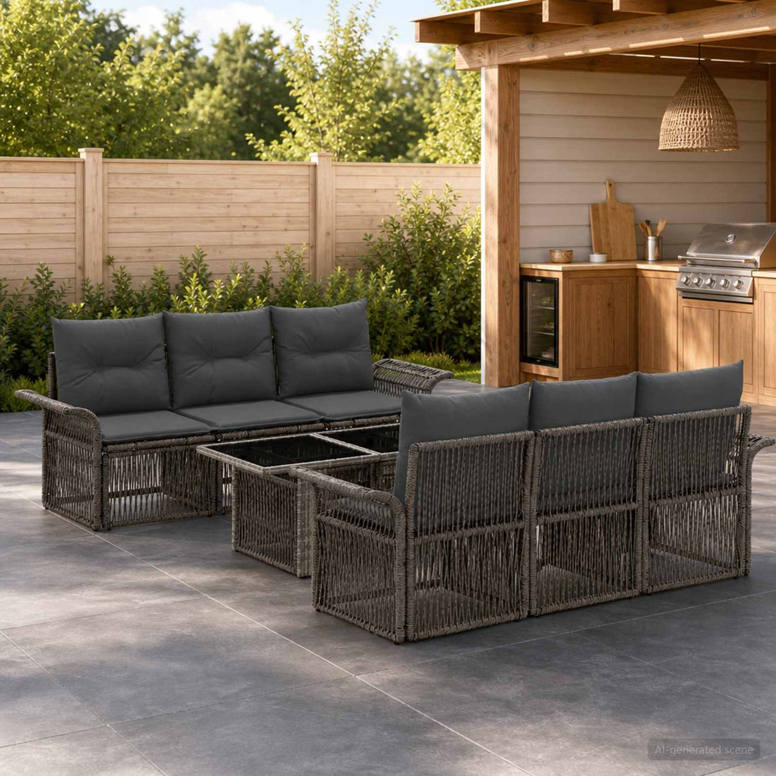 vidaXL Conjunto de sofás de jardín 7 uds. Gris y Gris Oscuro