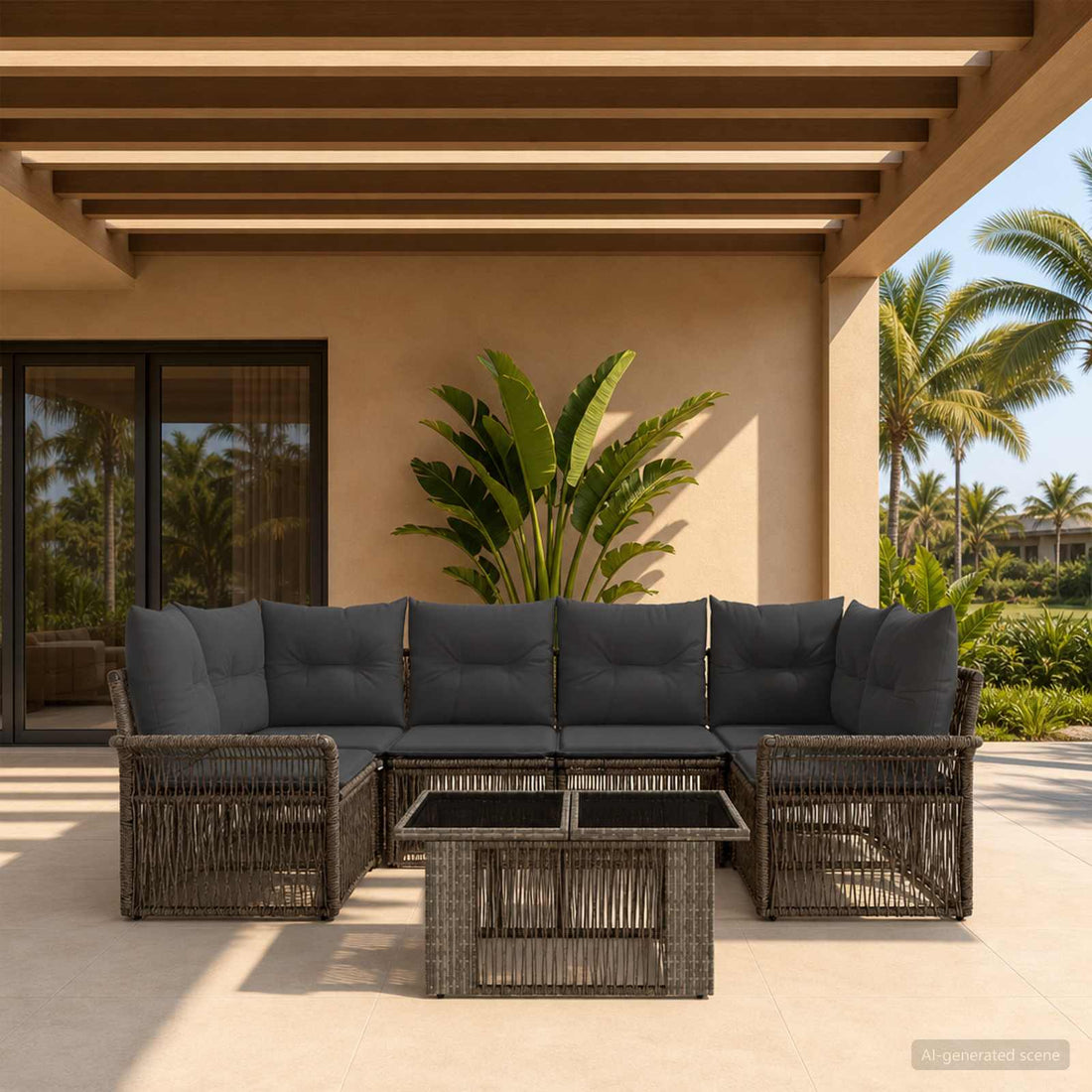 vidaXL Conjunto de sofás de jardín 7 uds. Gris y Gris Oscuro