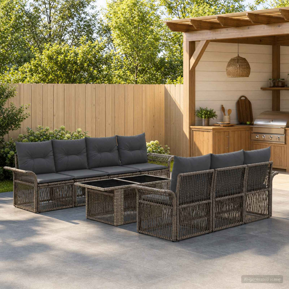 vidaXL Conjunto de sofás de jardín 9 uds. Gris y Gris Oscuro