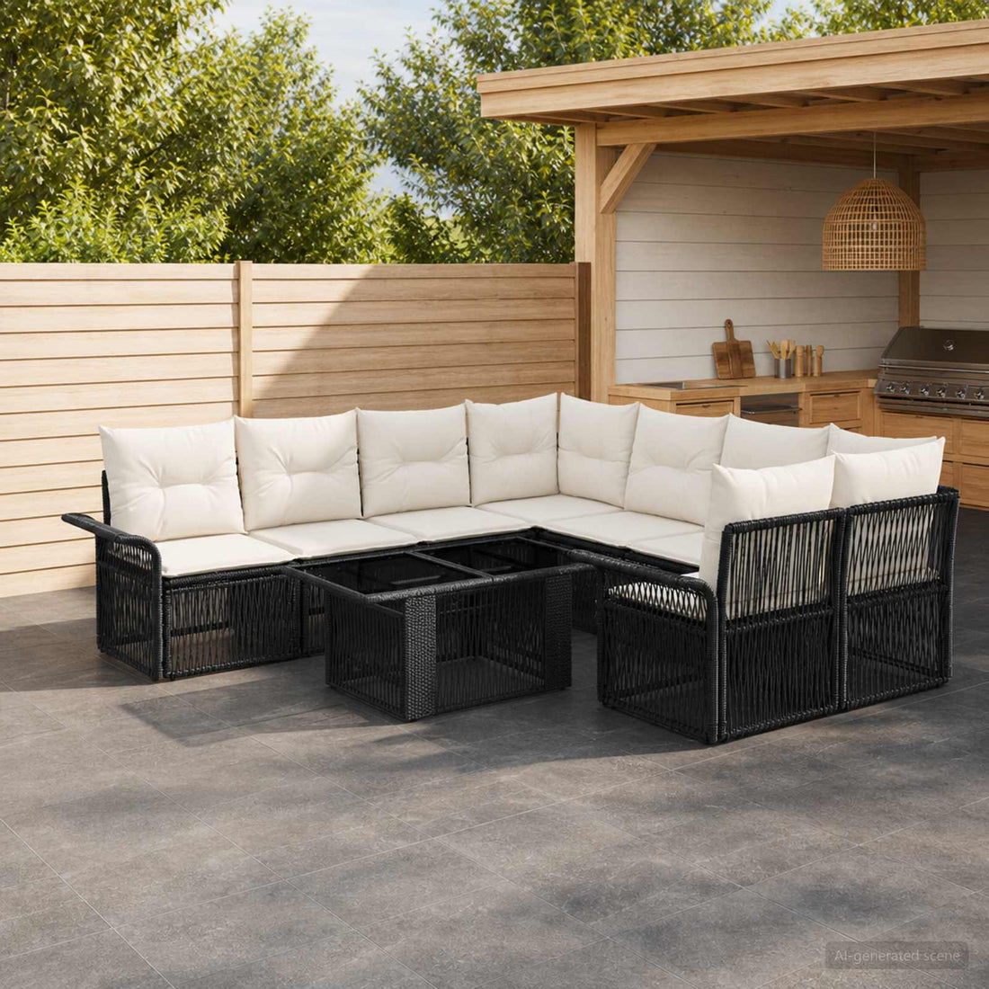vidaXL Conjunto de sofás de jardín 9 uds. Negro y Blanco Crema