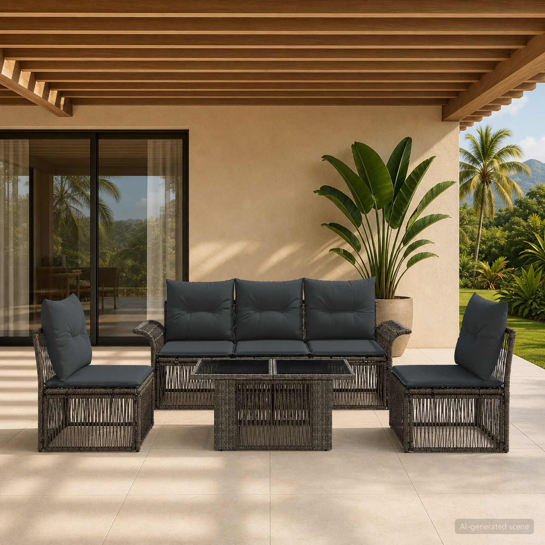 vidaXL Conjunto de sofás de jardín 6 uds. Gris y Gris Oscuro
