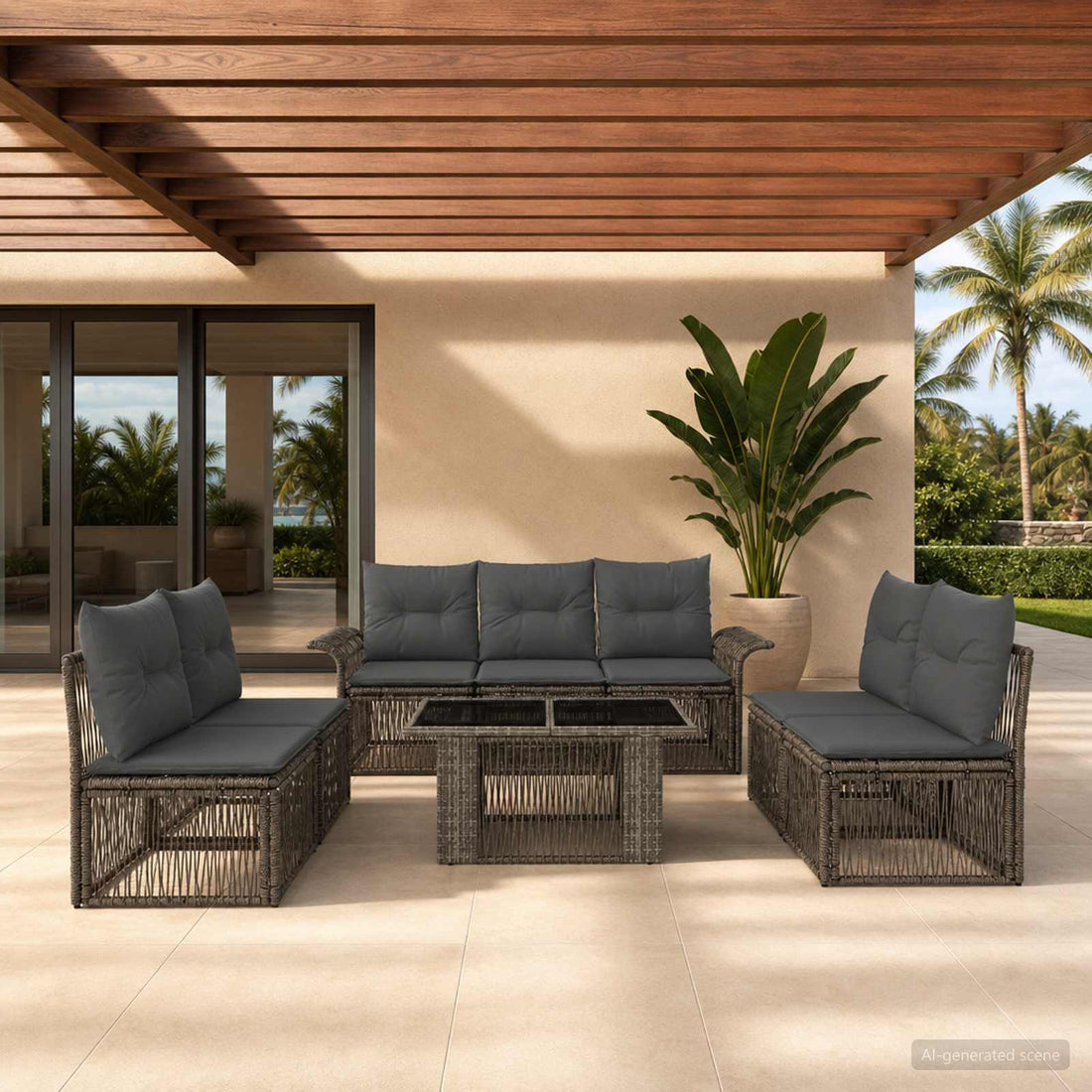 vidaXL Conjunto de sofás de jardín 8 uds. Gris y Gris Oscuro