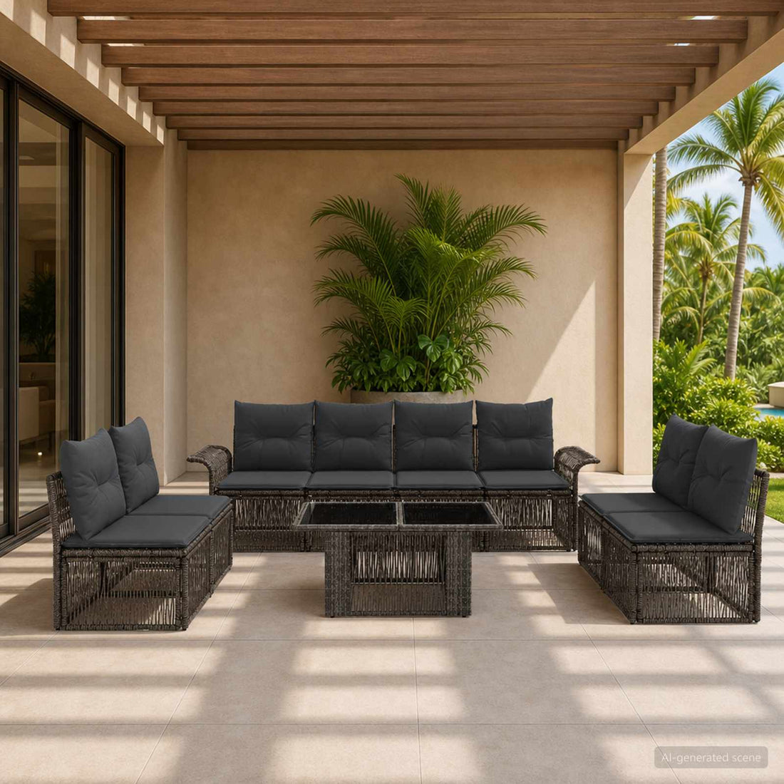 vidaXL Conjunto de sofás de jardín 9 uds. Gris y Gris Oscuro