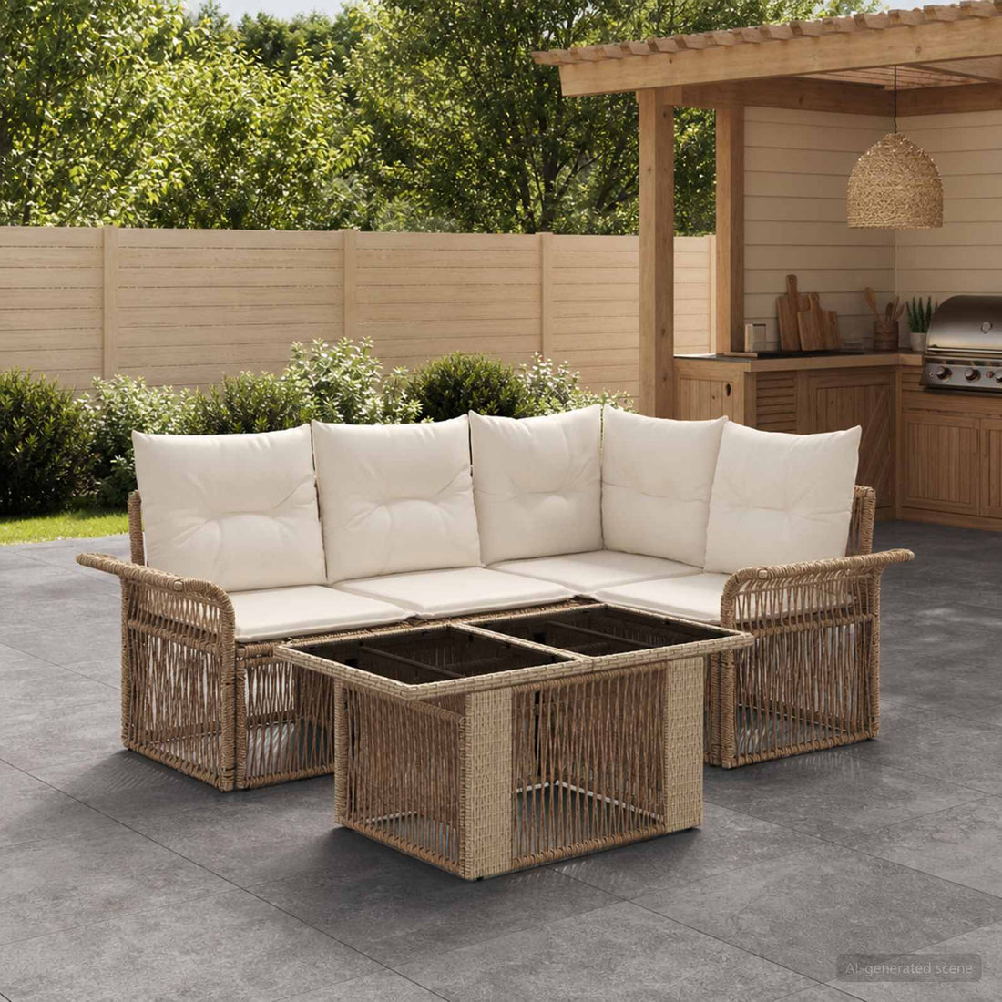 vidaXL Conjunto de sofás de jardín 5 uds. Beige y blanco crema