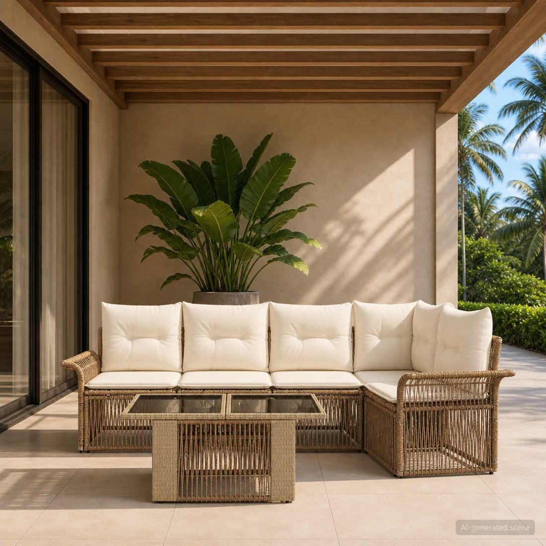 vidaXL Conjunto de sofás de jardín 6 uds. Beige y blanco crema