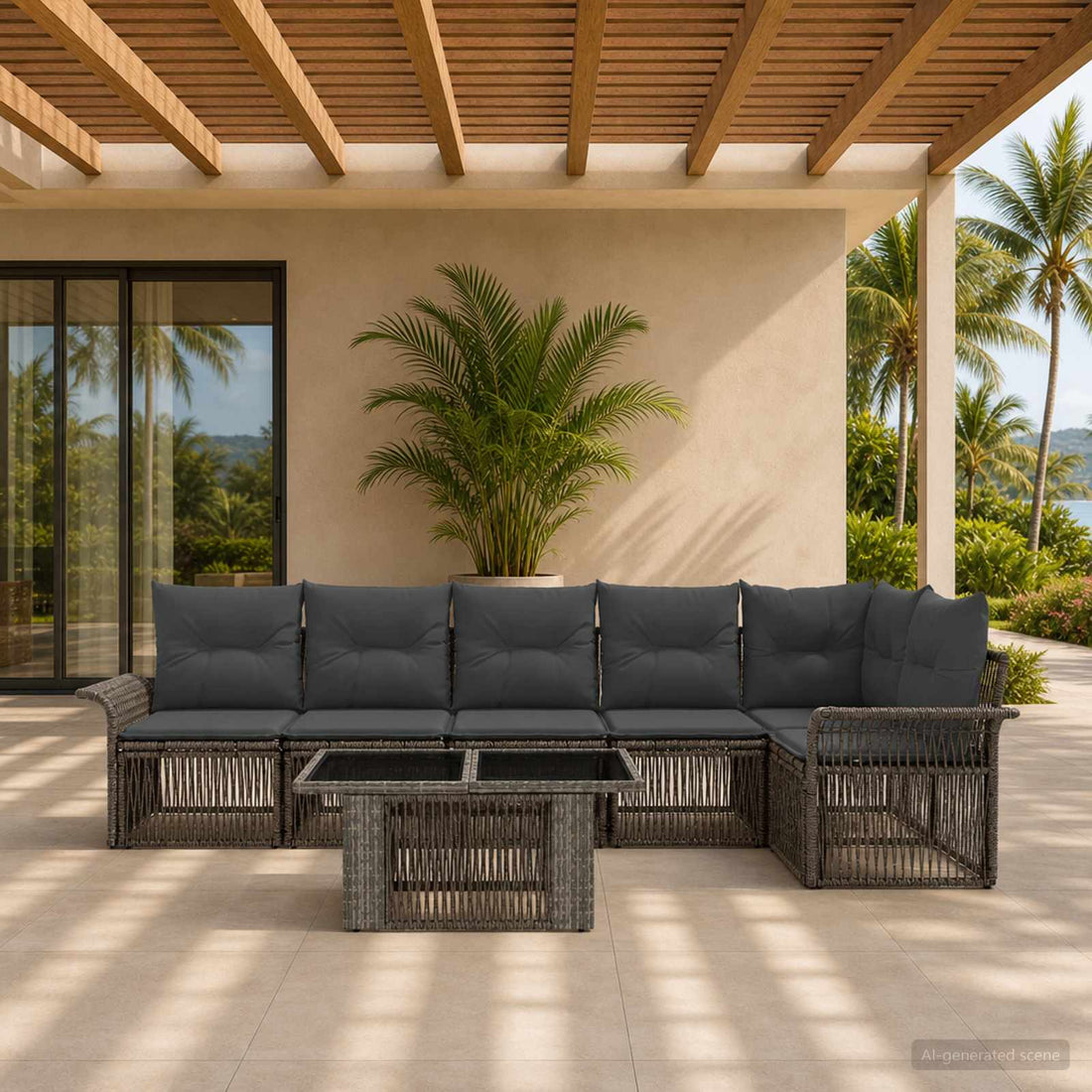 vidaXL Conjunto de sofás de jardín 7 uds. Gris y Gris Oscuro