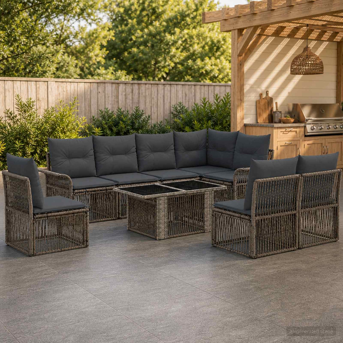 vidaXL Conjunto de sofás de jardín 9 uds. Gris y Gris Oscuro