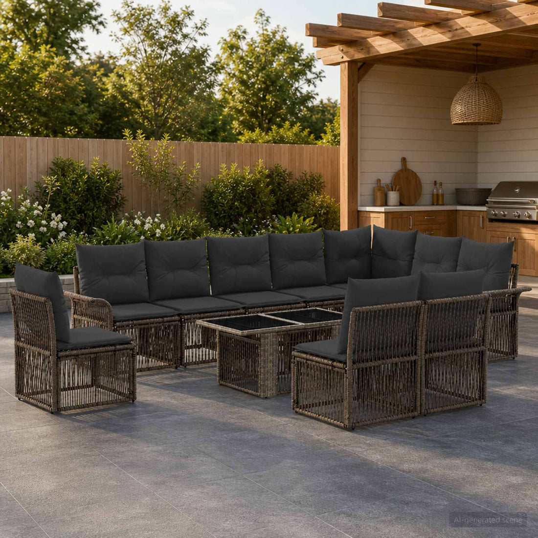 vidaXL Conjunto de sofás de jardín 11 uds. Gris y Gris Oscuro