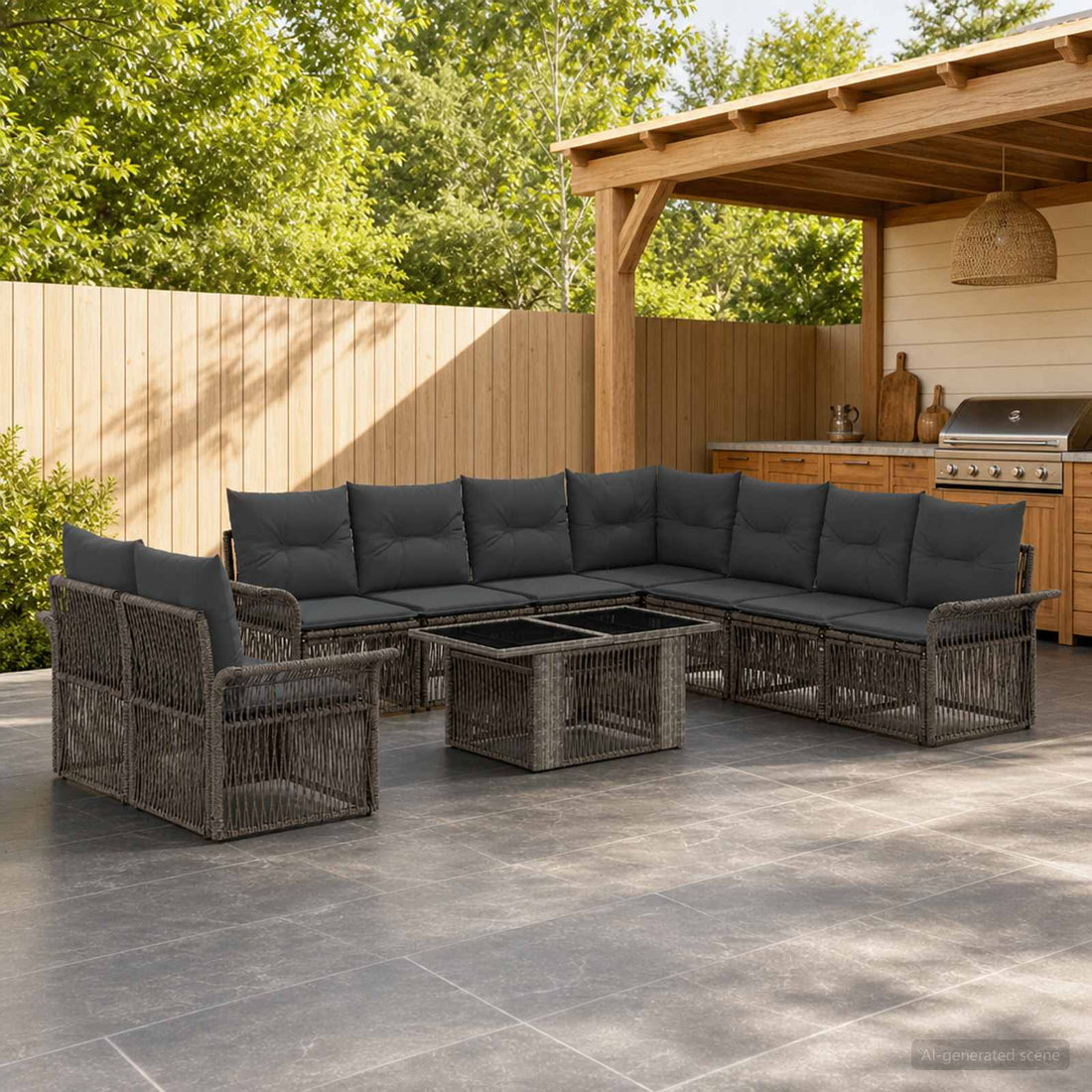 vidaXL Conjunto de sofás de jardín 10 uds. Gris y Gris Oscuro