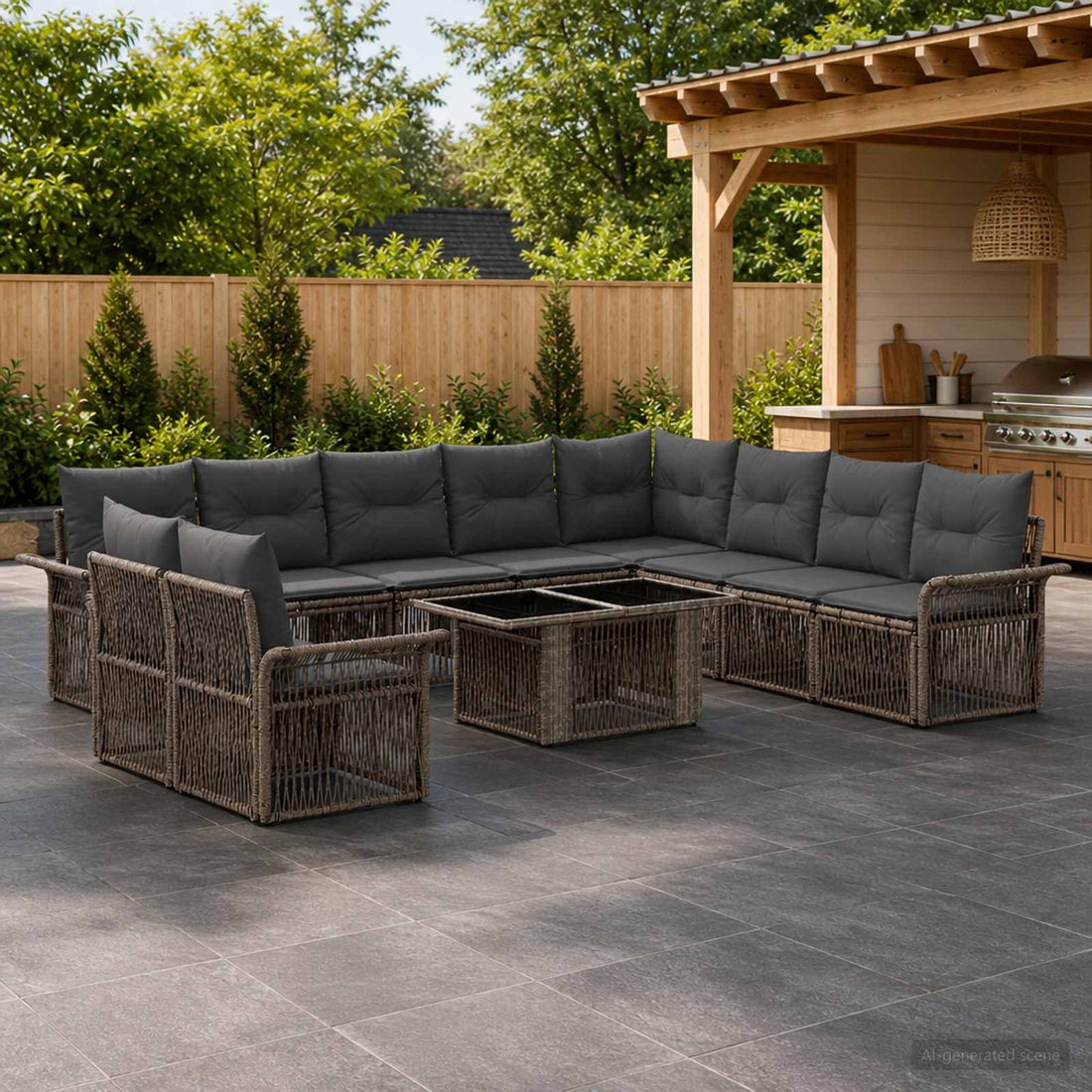 vidaXL Conjunto de sofás de jardín 11 uds. Gris y Gris Oscuro