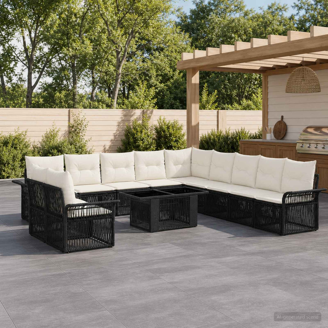 vidaXL Conjunto de sofás de jardín 12 uds. Negro y Blanco Crema