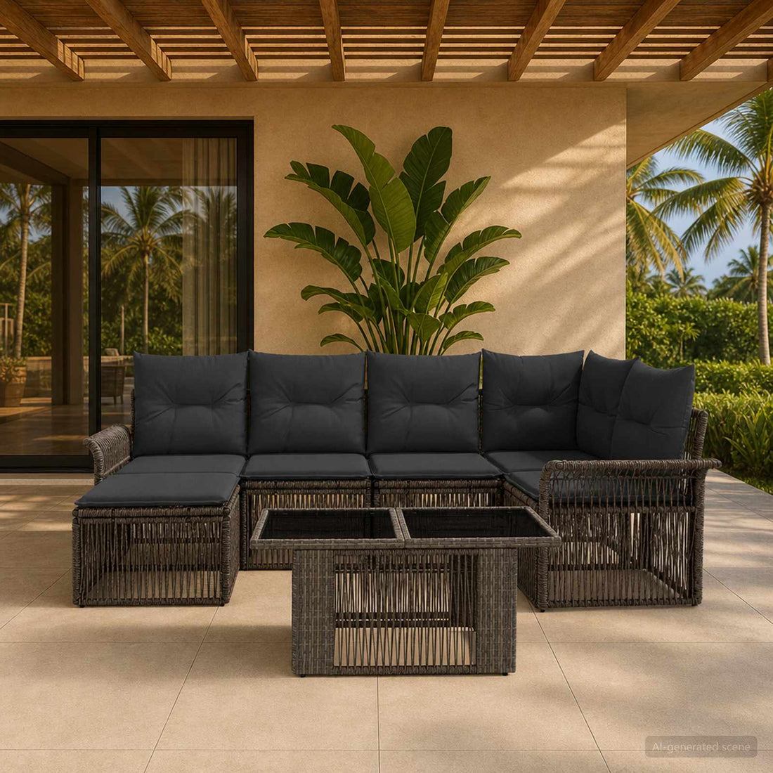 vidaXL Conjunto de sofás de jardín 7 uds. Gris y Gris Oscuro