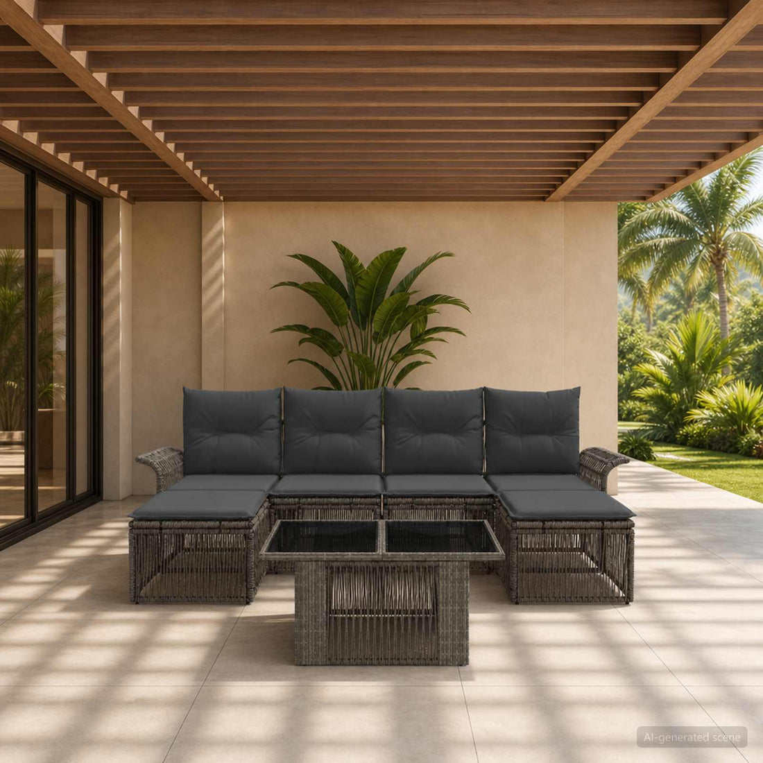 vidaXL Conjunto de sofás de jardín 7 uds. Gris y Gris Oscuro