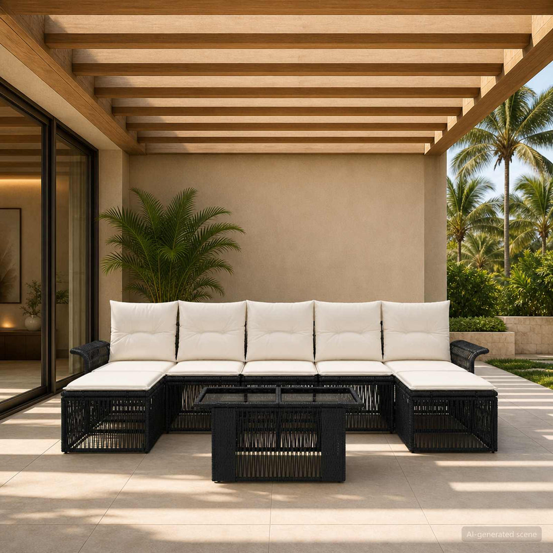 vidaXL Conjunto de sofás de jardín 8 uds. Negro y Blanco Crema