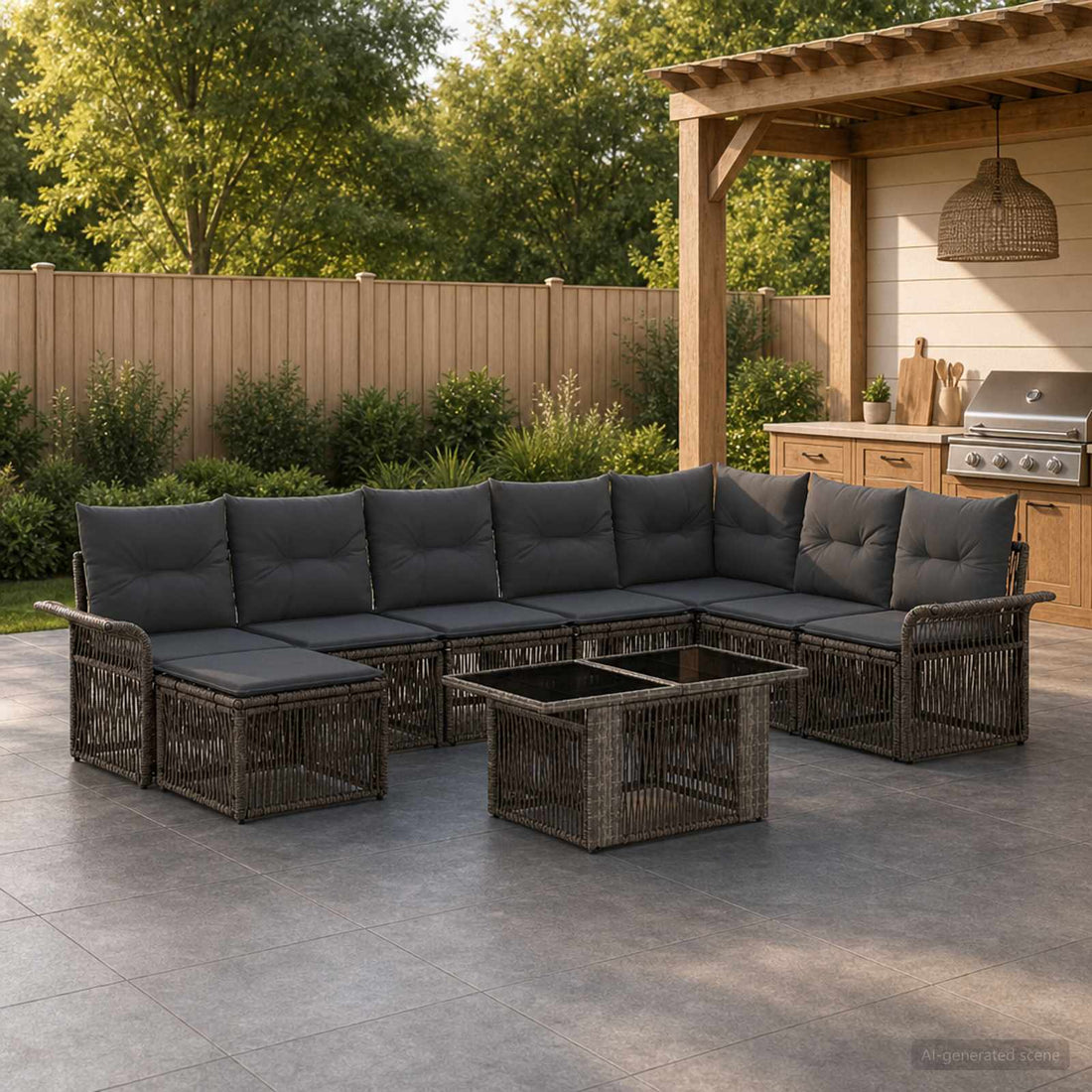 vidaXL Conjunto de sofás de jardín 9 uds. Gris y Gris Oscuro
