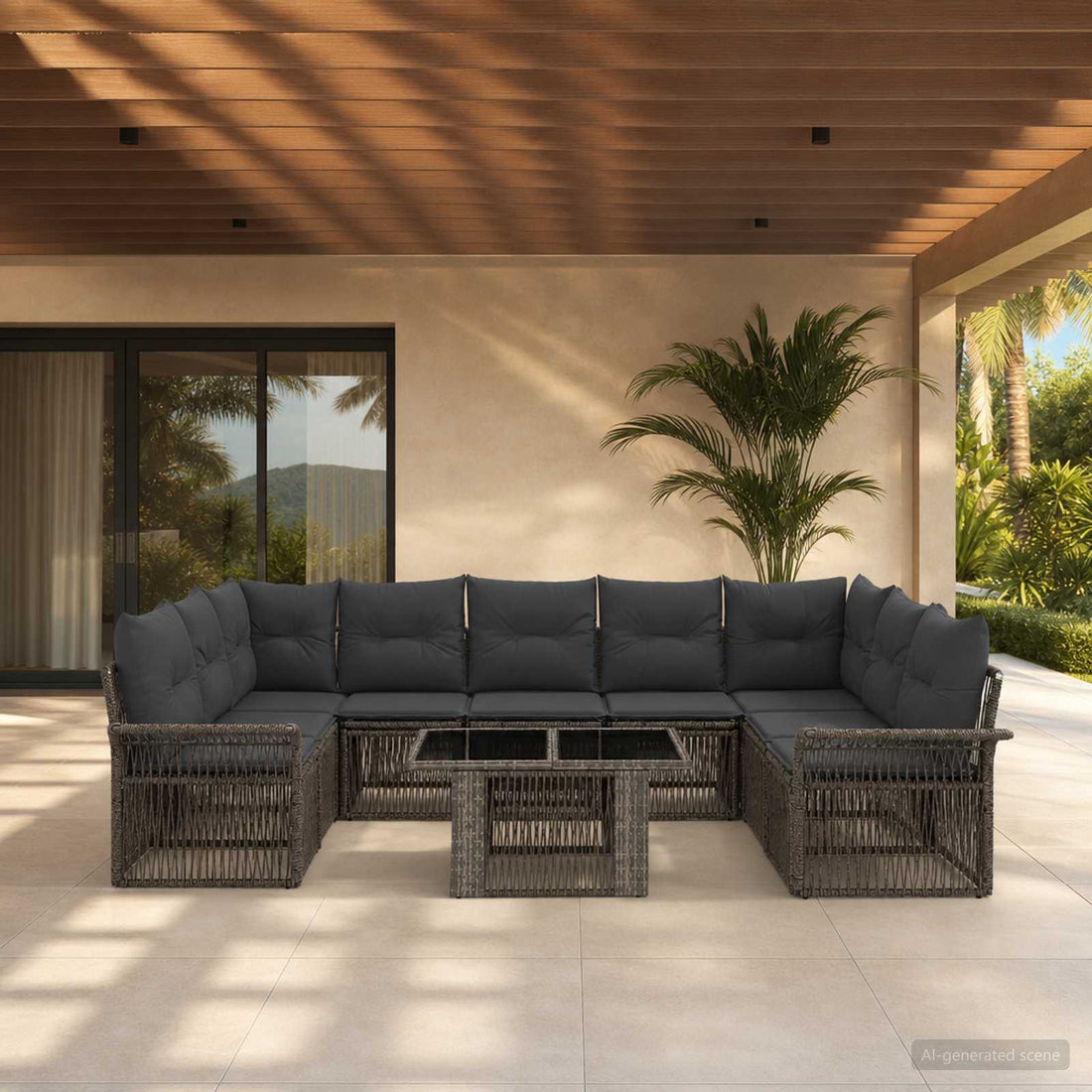 vidaXL Conjunto de sofás de jardín 10 uds. Gris y Gris Oscuro