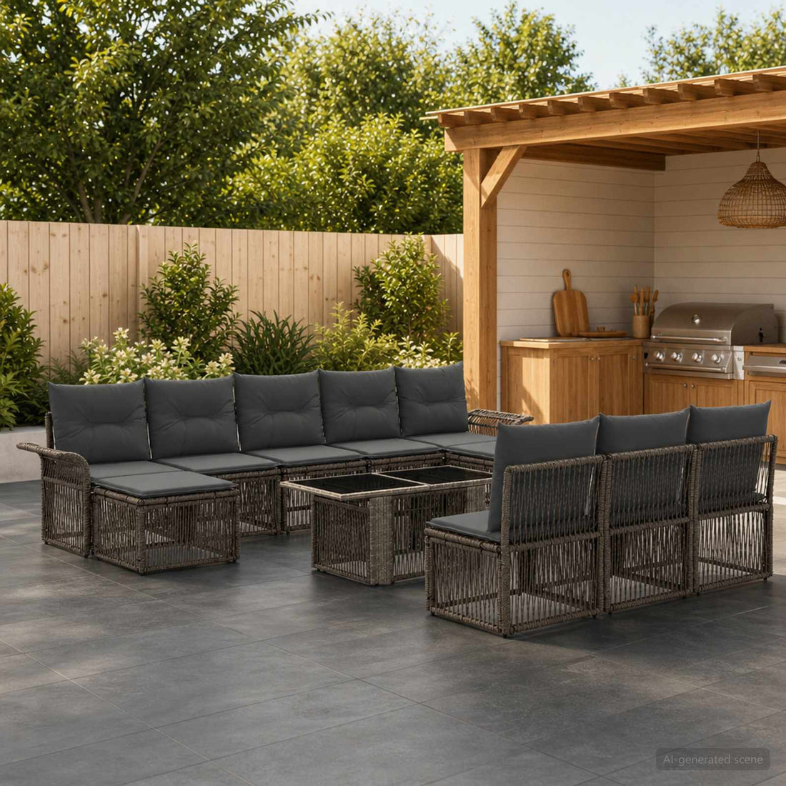 vidaXL Conjunto de sofás de jardín 11 uds. Gris y Gris Oscuro