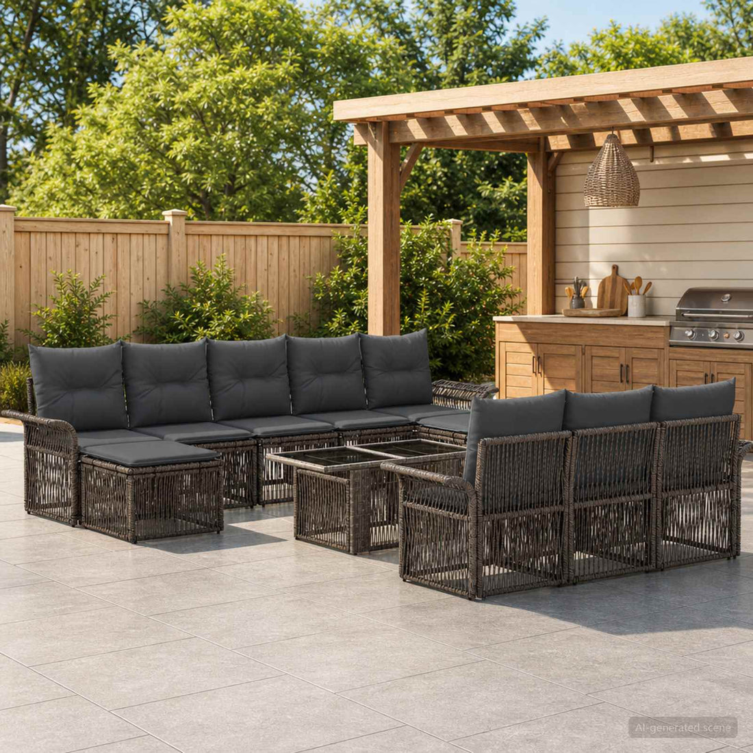 vidaXL Conjunto de sofás de jardín 11 uds. Gris y Gris Oscuro