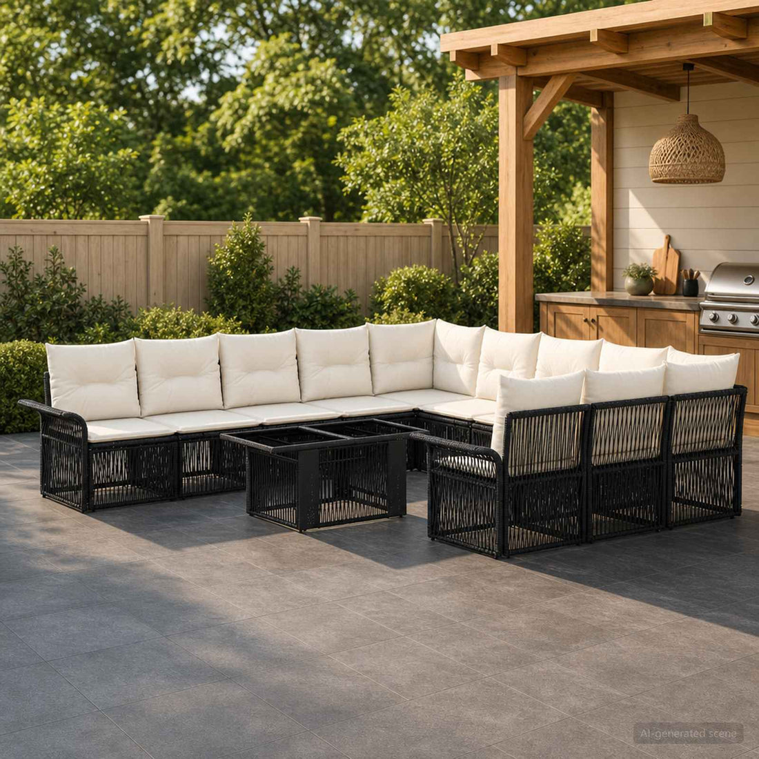 vidaXL Conjunto de sofás de jardín 12 uds. Negro y Blanco Crema