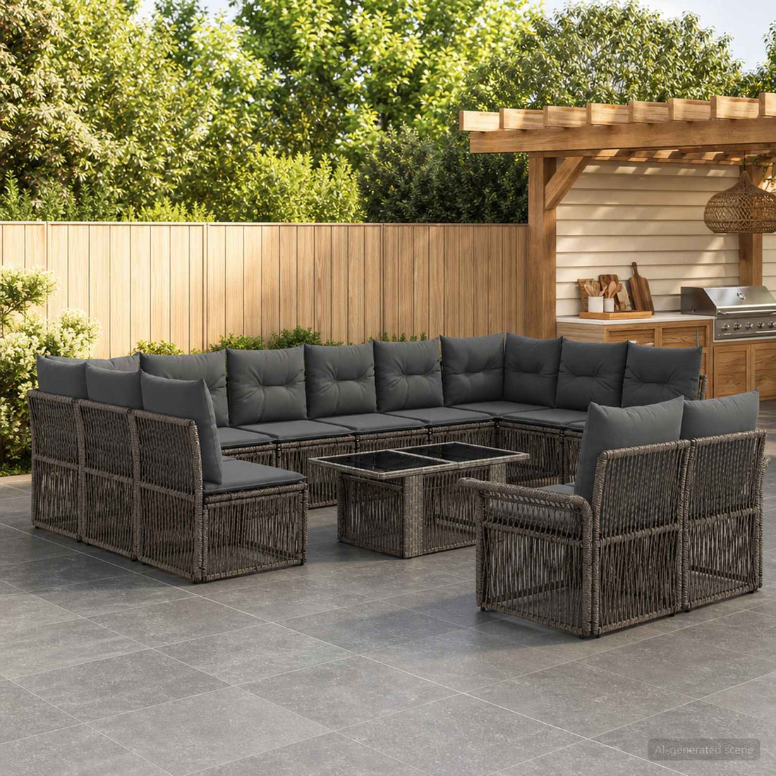 vidaXL Conjunto de sofás de jardín 13 uds. Gris y Gris Oscuro