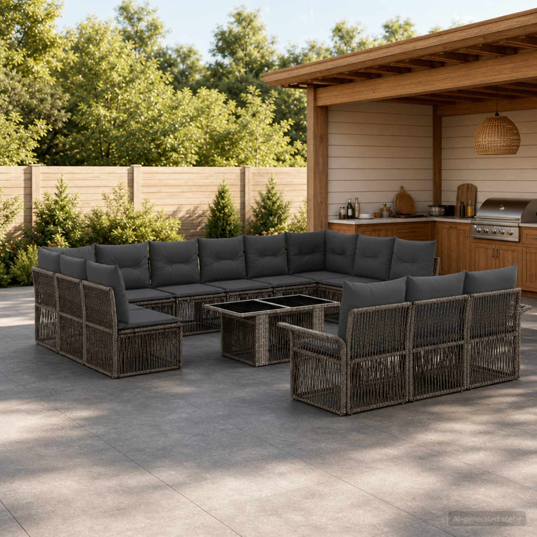 vidaXL Conjunto de sofás de jardín 14 uds. Gris y Gris Oscuro