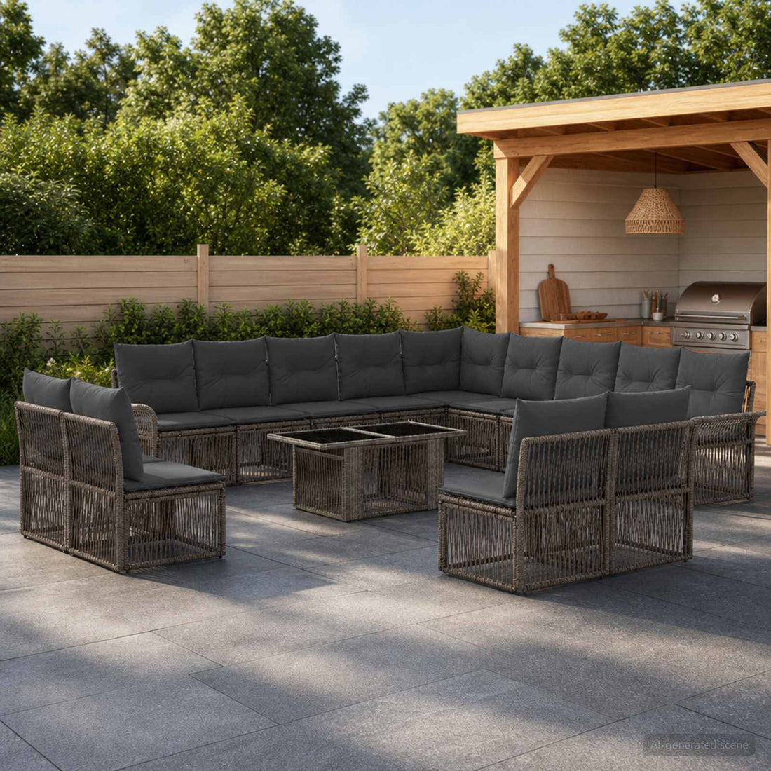 vidaXL Conjunto de sofás de jardín 14 uds. Gris y Gris Oscuro