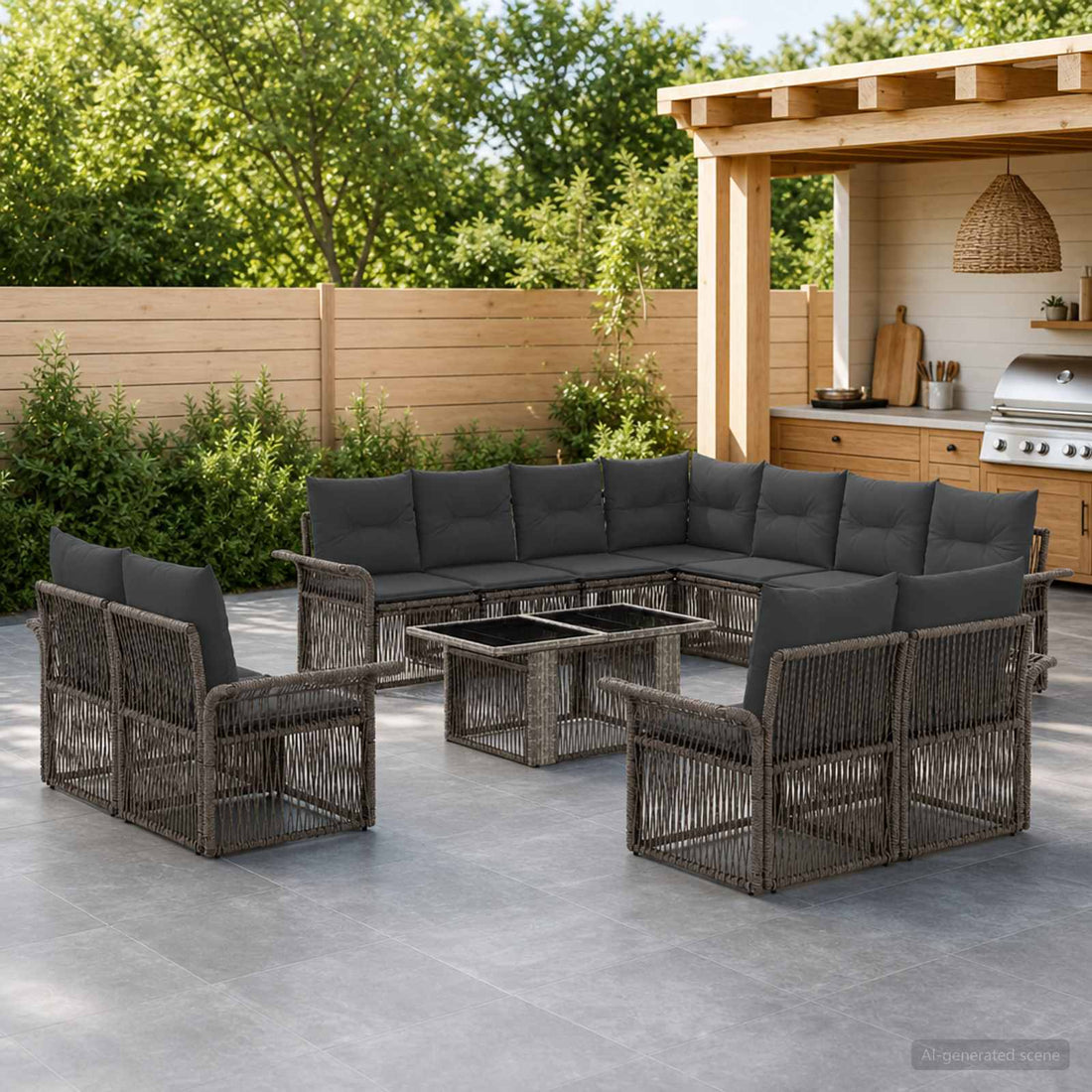 vidaXL Conjunto de sofás de jardín 12 uds. Gris y Gris Oscuro
