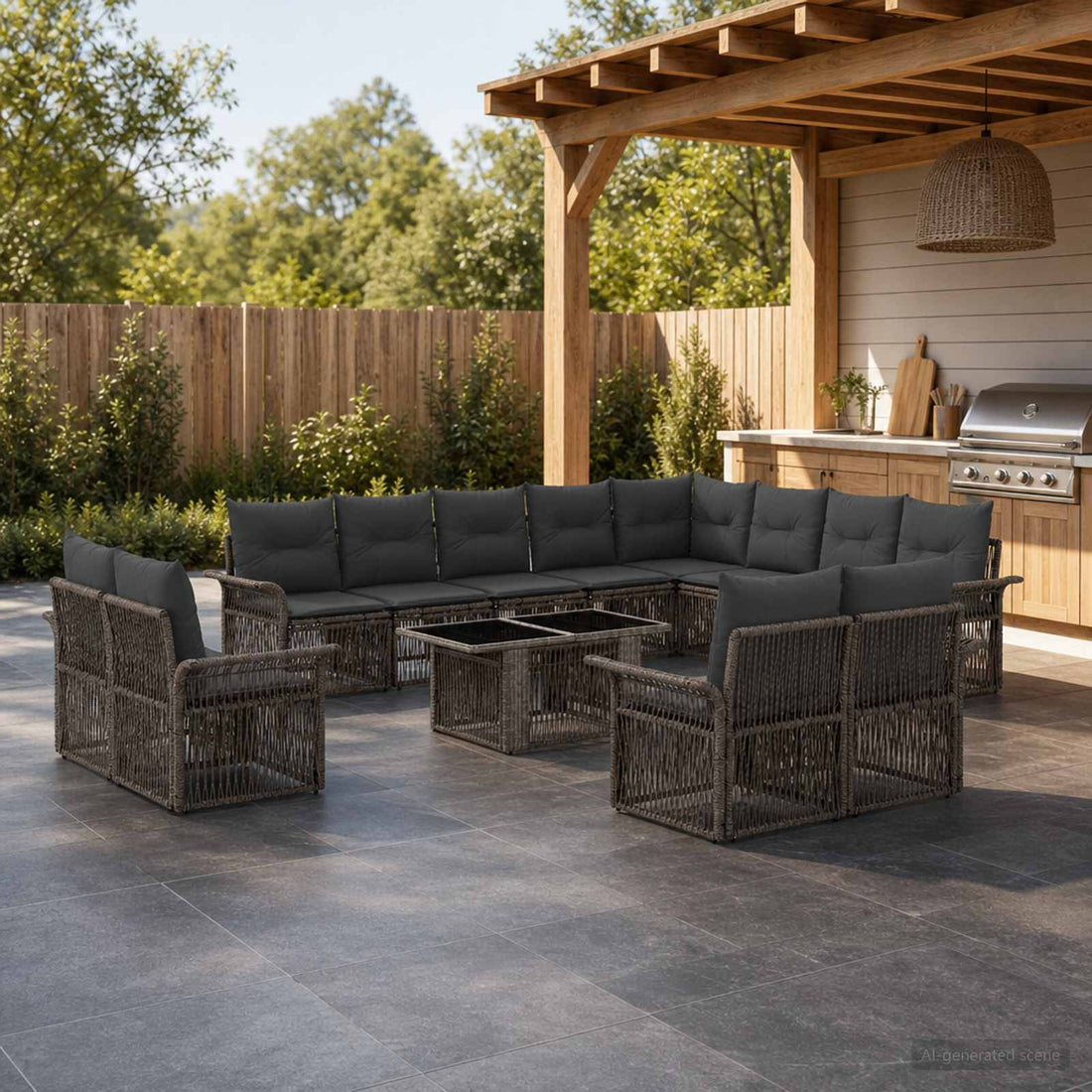 vidaXL Conjunto de sofás de jardín 13 uds. Gris y Gris Oscuro