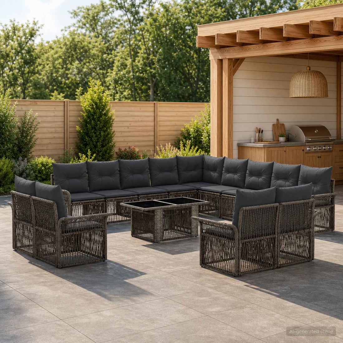 vidaXL Conjunto de sofás de jardín 14 uds. Gris y Gris Oscuro