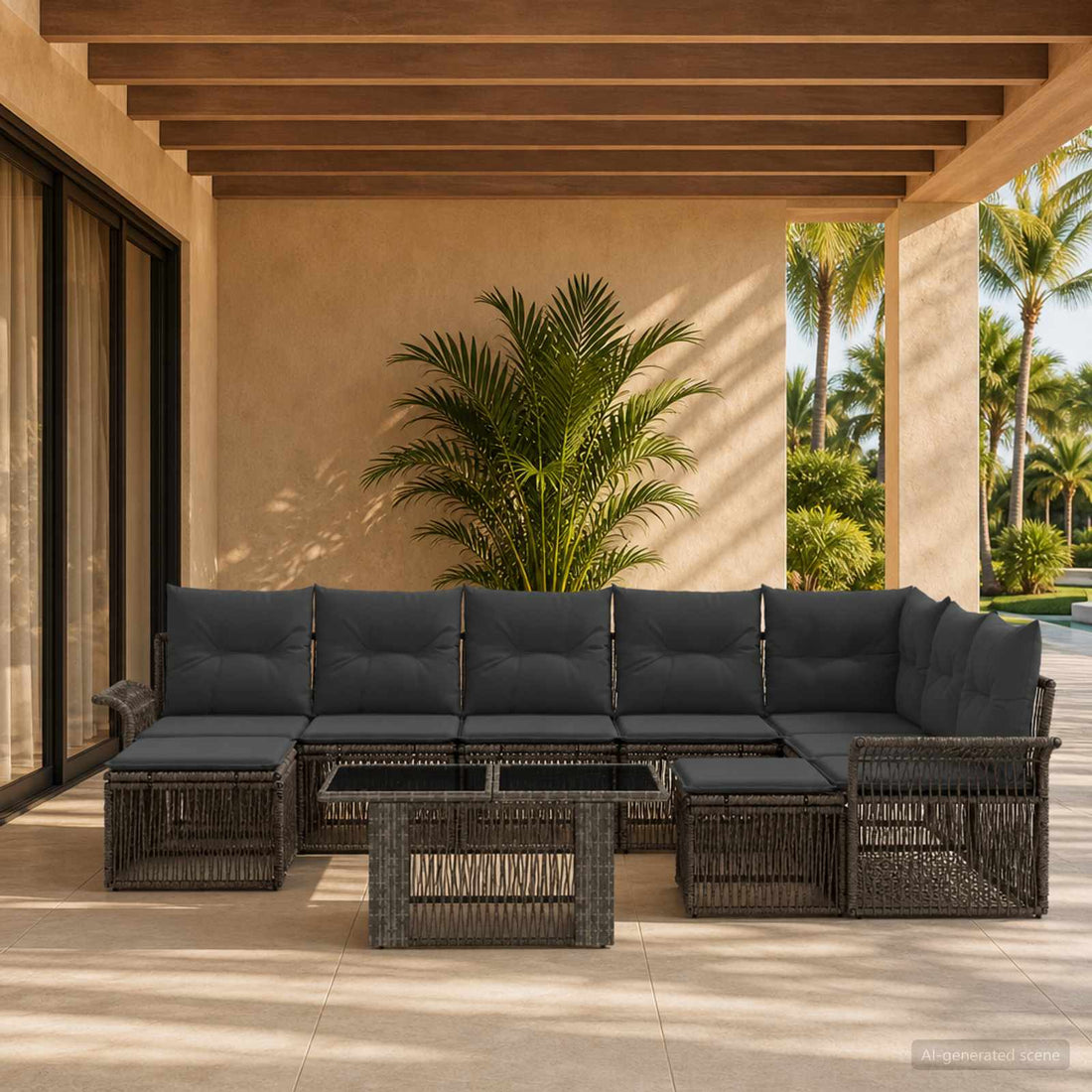 vidaXL Conjunto de sofás de jardín 10 uds. Gris y Gris Oscuro